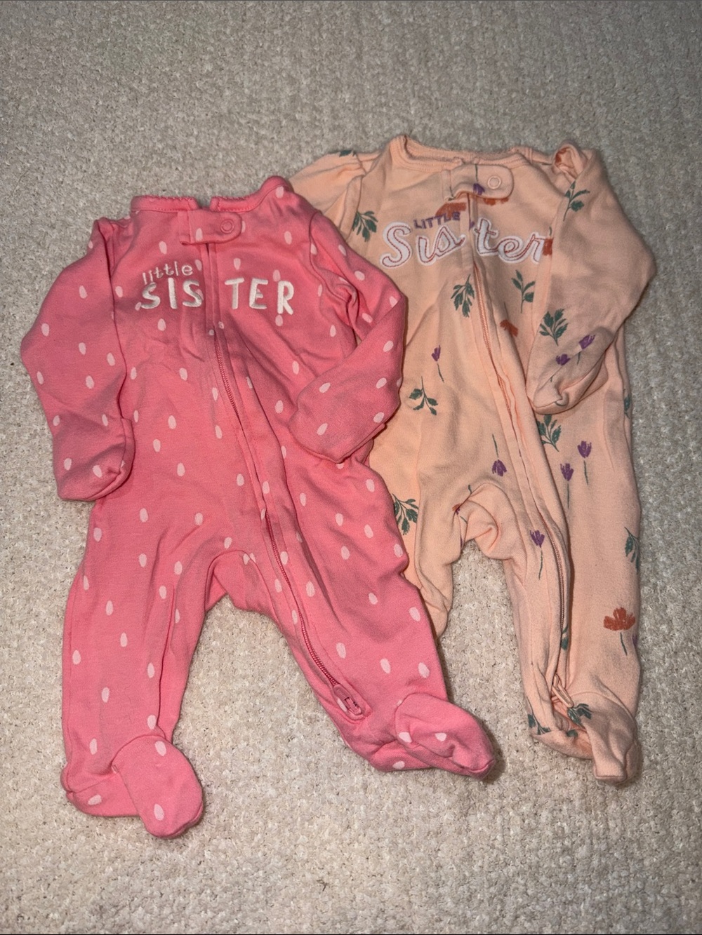 Little Sister Pink and Peach Footed Pajamas (Set of 2) Footies